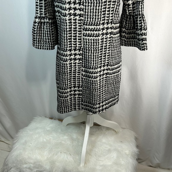 ZARA WOMAN Black White Houndstooth Bell Sleeve Shift Dress Size M - Picture 7 of 10